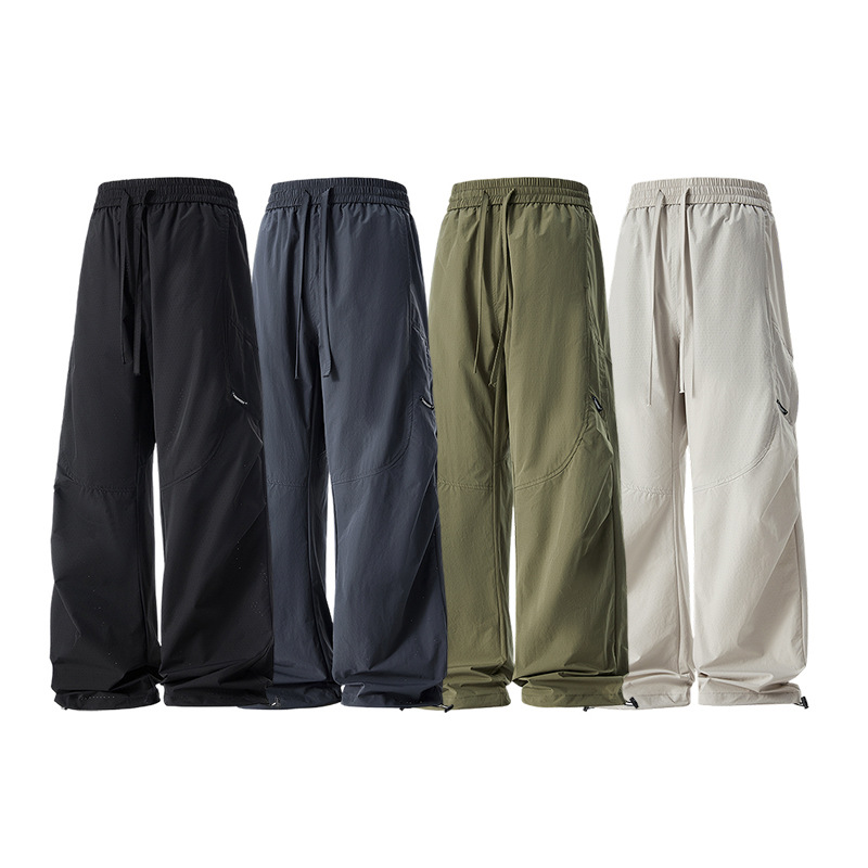潮牌夏季美式傘兵褲男薄款冰絲休閒速幹長褲戶外運動直筒褲