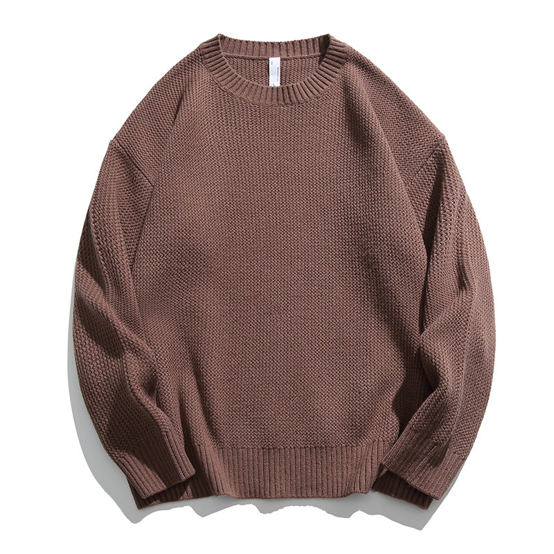 IZEXX美拉德純色圓領針織衫男款冬季潮牌寬鬆情侶休閒百搭毛衣潮