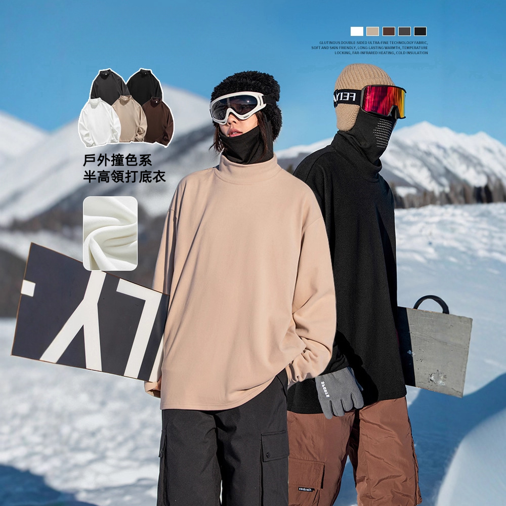 潮牌秋冬保暖加厚德絨長袖T恤男女打底衫圓領情侶內搭上衣