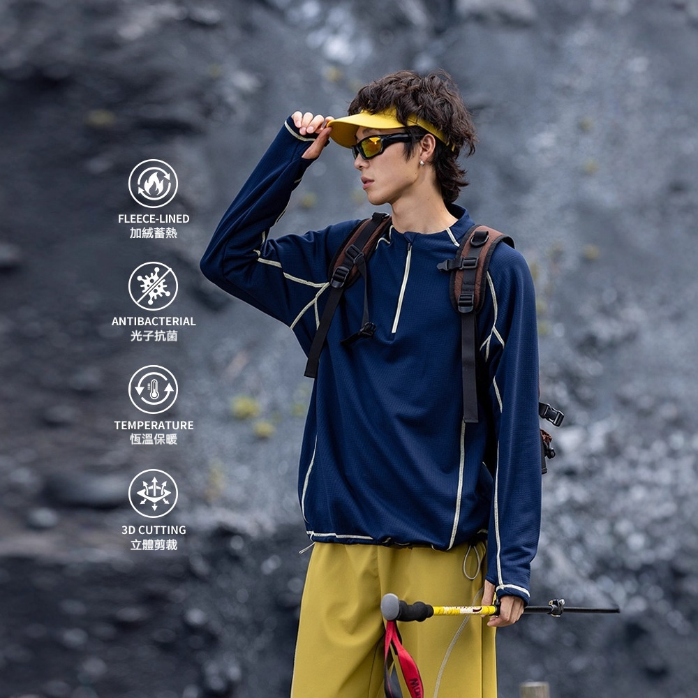 潮牌戶外哈蘇線半拉鍊圓領衛衣男女保暖抗寒抓絨長袖T恤上衣