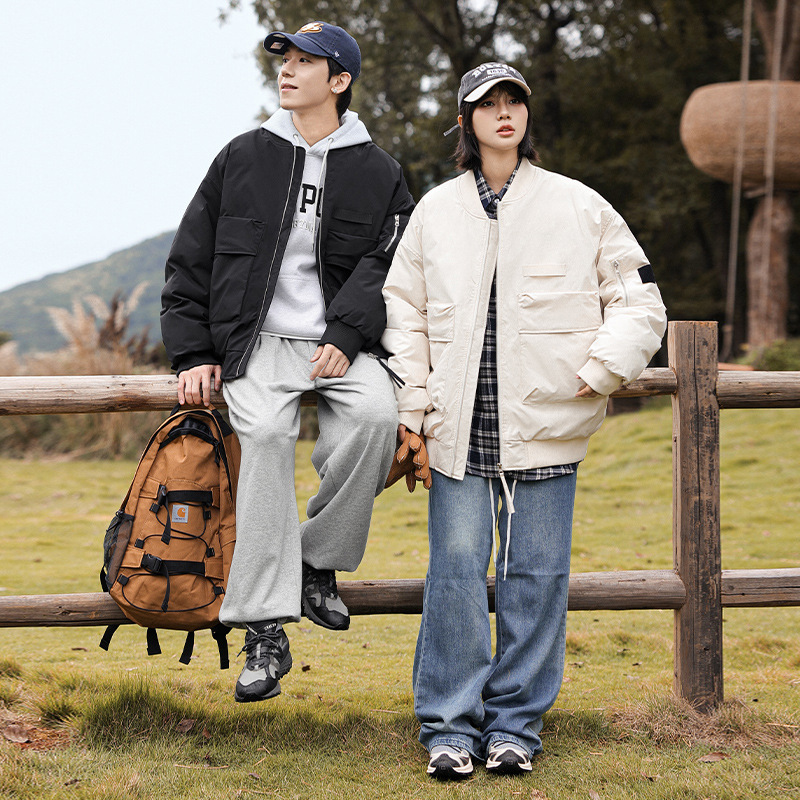 潮牌戶外運動美式飛行夾克棉衣男女保暖純棉麪包服外套棉服