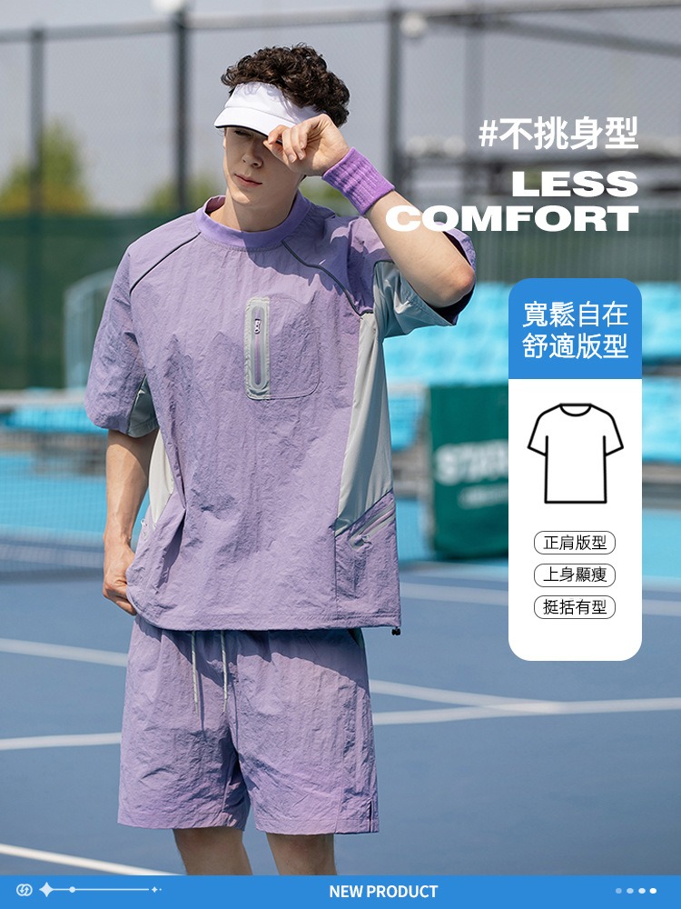 潮牌夏季戶外三防運動短袖短褲套裝男多口袋輕薄圓領T恤上衣
