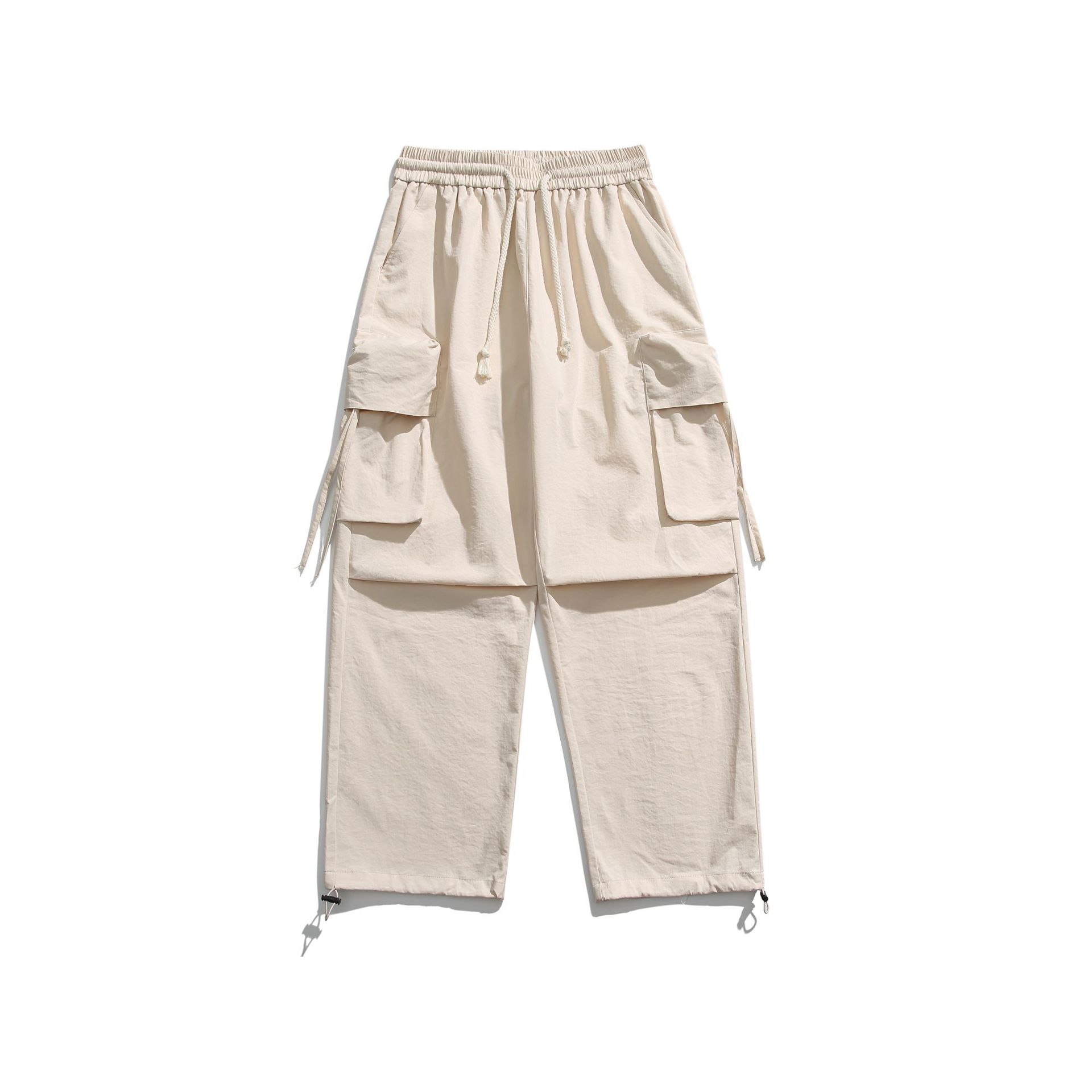 美式高街傘兵褲男多口袋工裝褲針織闊腿褲情侶款休閒褲潮流