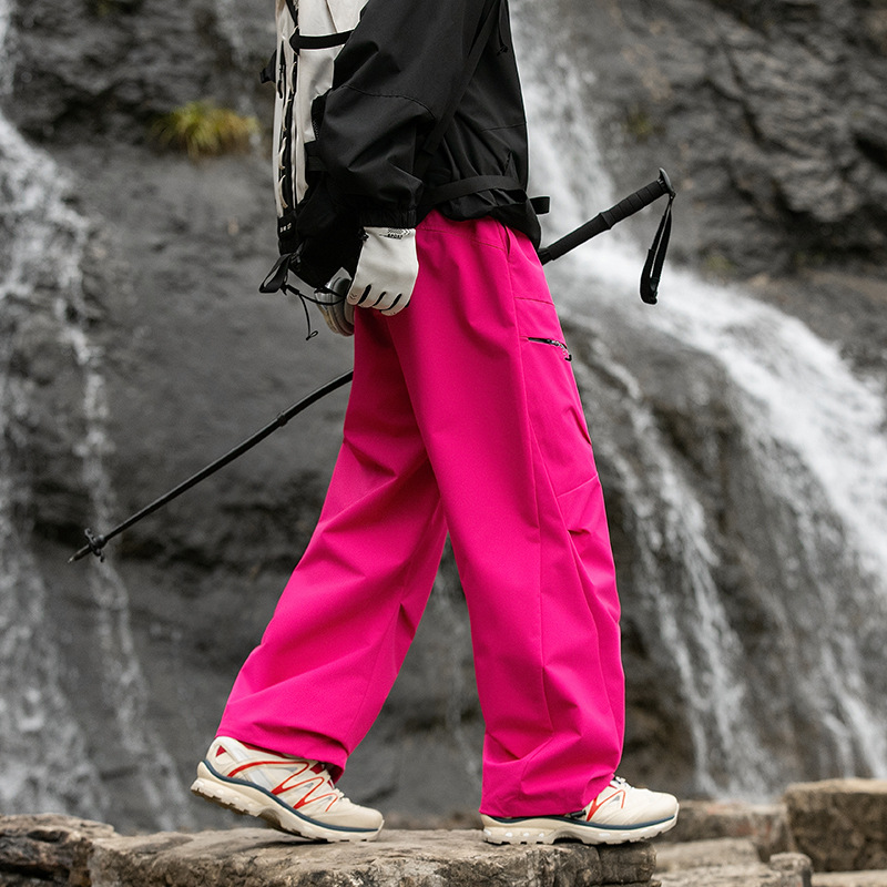 IZEXX潮牌戶外三合一加厚羽絨衝鋒褲男女款防風保暖直筒工裝褲