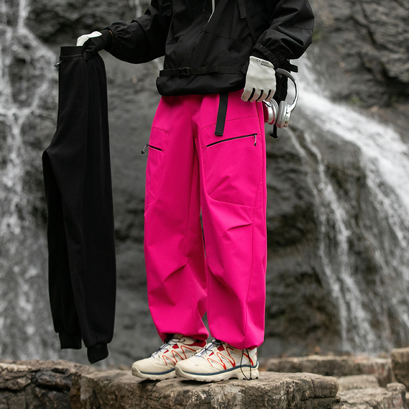 IZEXX潮牌戶外三合一加厚羽絨衝鋒褲男女款防風保暖直筒工裝褲