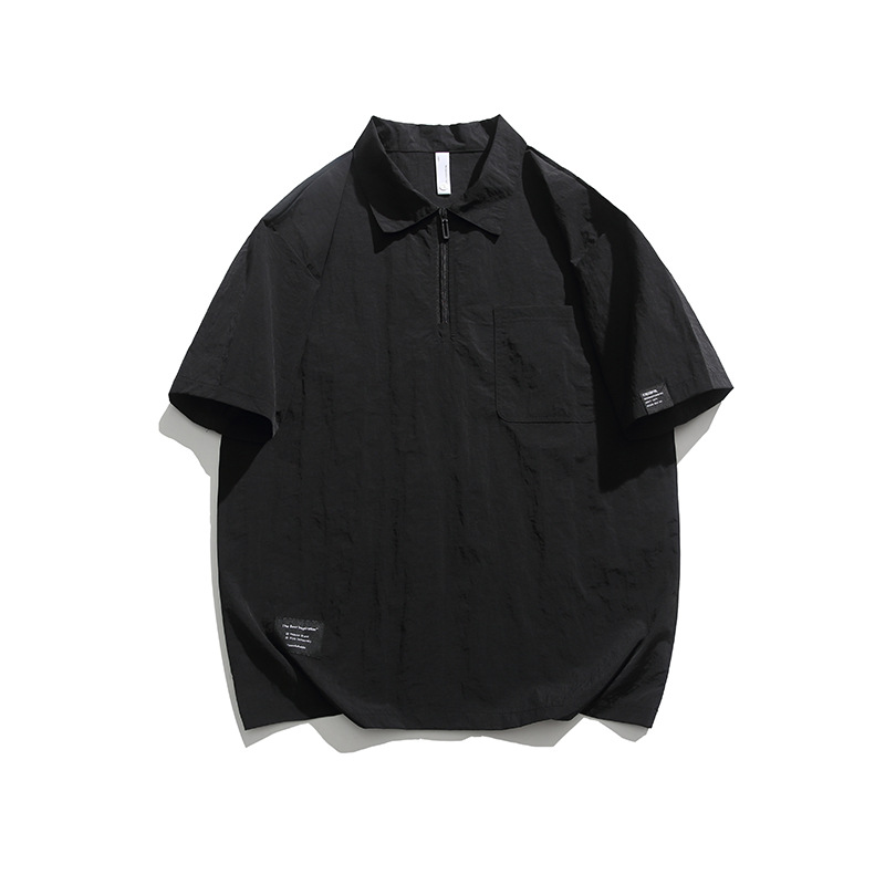 潮牌復古山系戶外機能戶外半拉鍊短袖T恤男防曬寬鬆速幹上衣