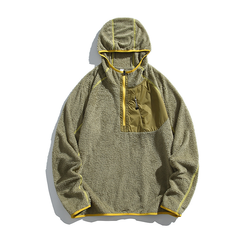 潮牌戶外連帽衛衣男抓絨鎖溫美式秋季拼接口袋情侶套頭帽衫