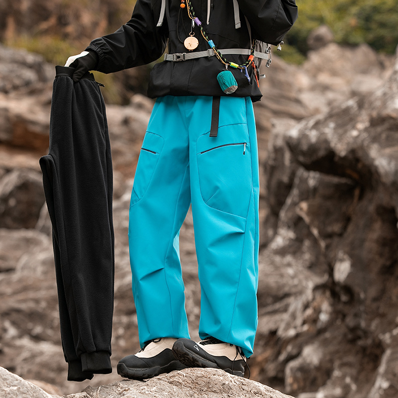 IZEXX潮牌戶外三合一加厚羽絨衝鋒褲男女款防風保暖直筒工裝褲