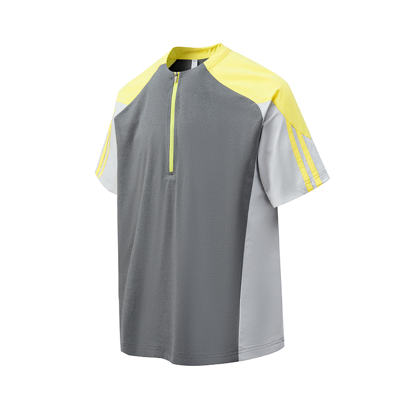 潮牌夏季拼接速幹短袖套裝男半開拉鍊吸溼運動情侶款短褲T恤