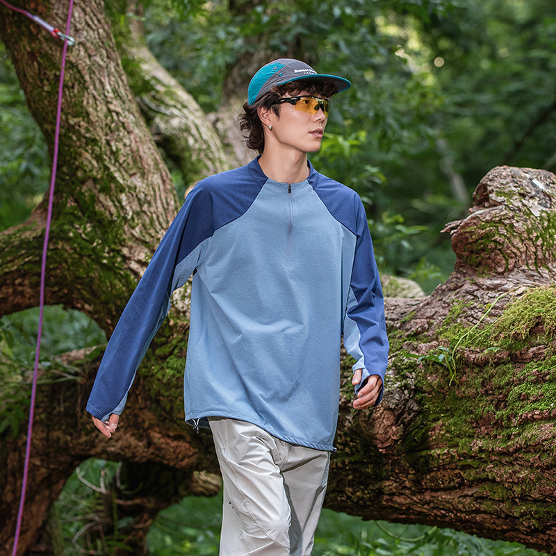 潮牌山系戶外運動速幹長袖T恤男吸溼排汗抗紫外線拉鍊登山服