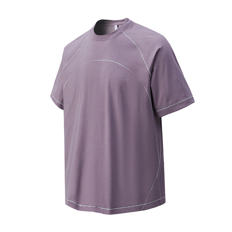 潮牌夏季線條設計速幹短袖T恤短褲套裝男圓領情侶運動五分褲