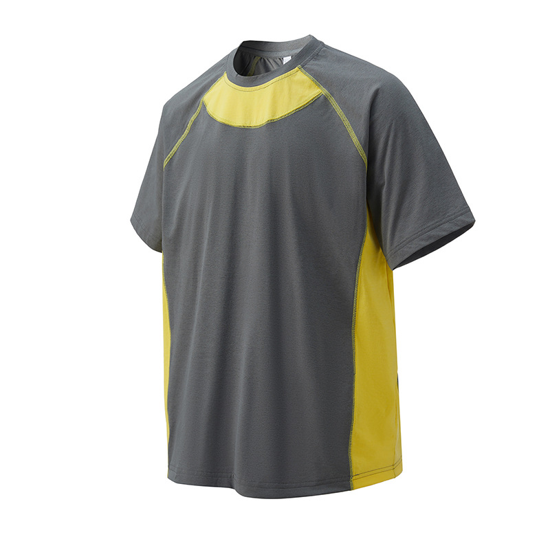 潮牌夏季拼接速幹短袖套裝男圓領吸溼排汗健身運動T恤五分褲