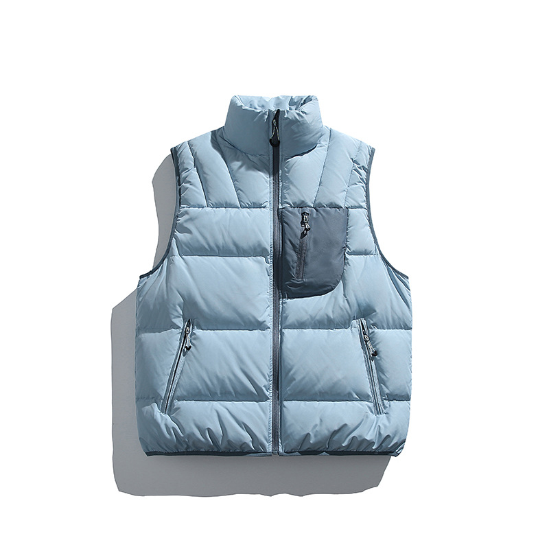 潮牌戶外撞色拼接白鴨絨羽絨馬甲男女款防水加厚工裝外套