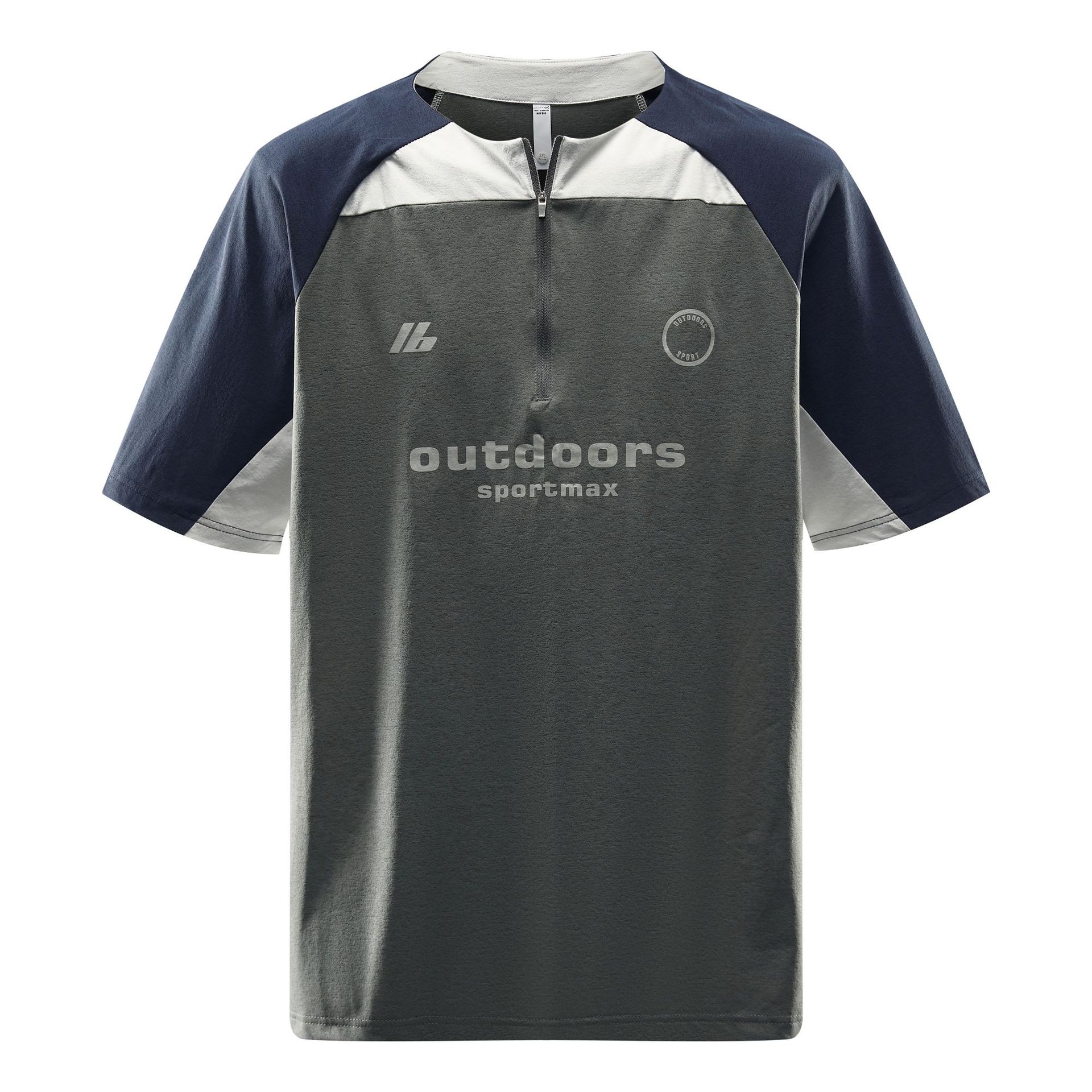 潮牌夏季無領運動短袖男拼接防曬吸溼排汗防紫外線冰絲T恤