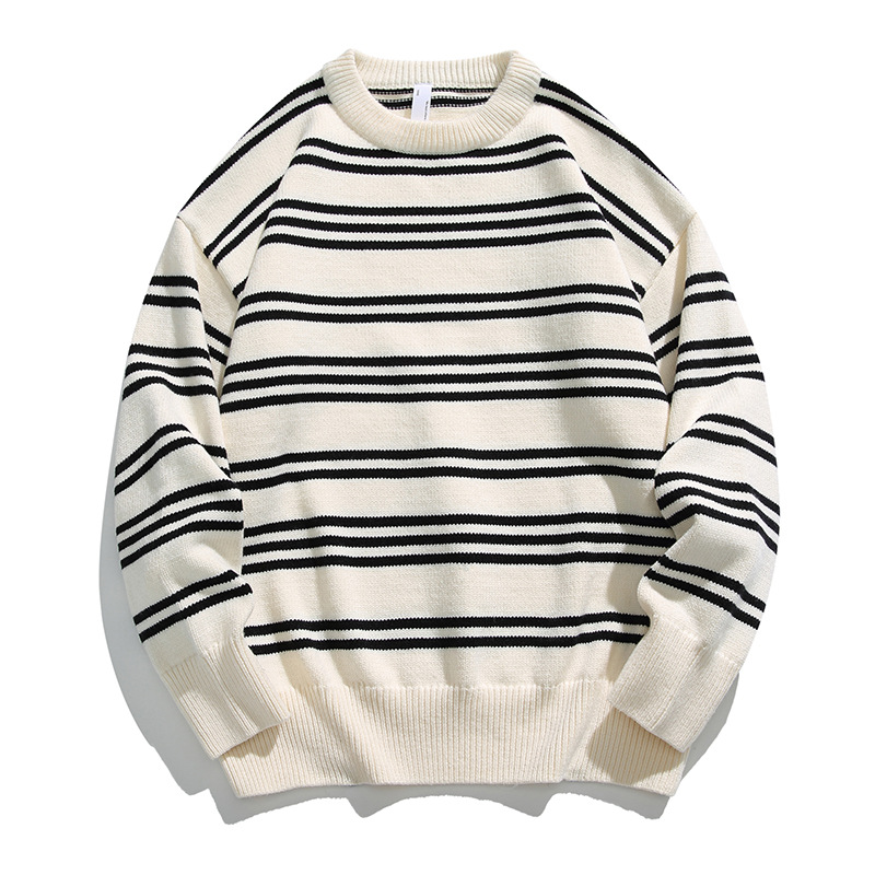 IZEXX2024秋冬新品設計感撞色條紋毛衣男款美式情侶針織衫潮男裝