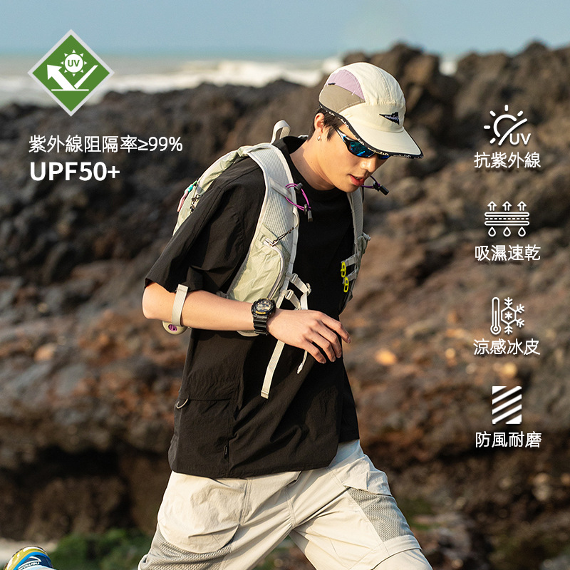 IZEXX潮牌戶外短袖男UPF50 山系夏季速乾百搭休閒輕薄透氣情侶T恤