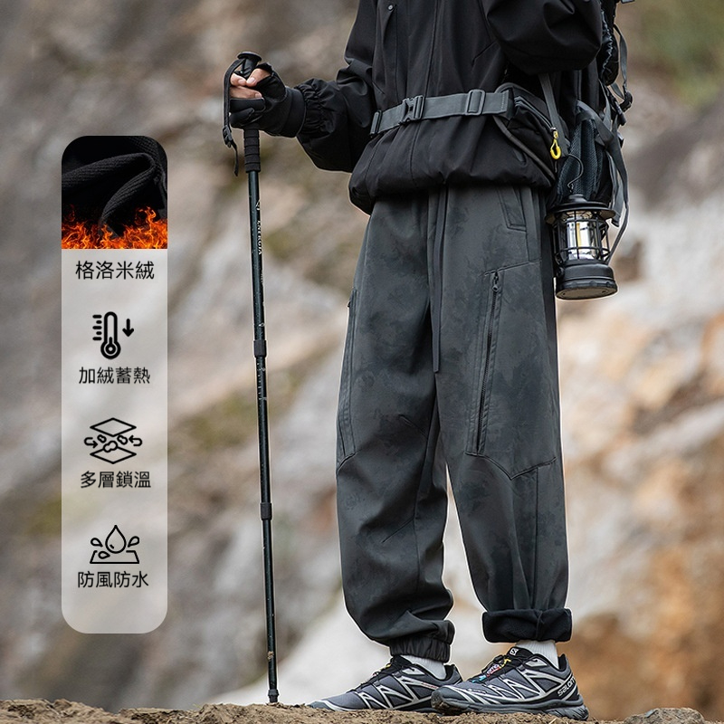 潮牌加絨工裝褲男美式寬鬆休閒戶外傘兵褲機能衝鋒情侶長褲