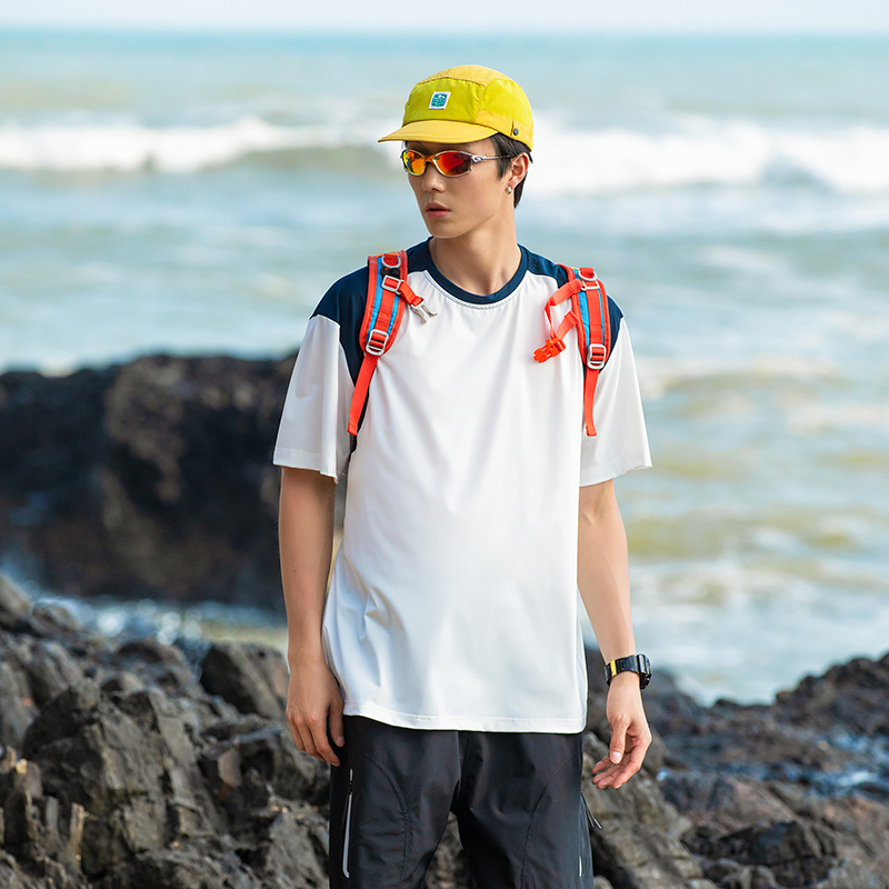 潮牌夏季T恤男UPF50+百搭休閒防紫外線速幹輕薄透氣情侶短袖