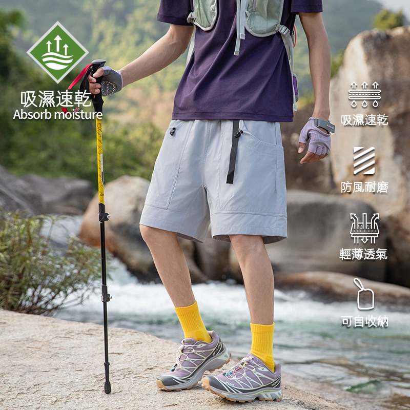 潮牌戶外男短褲夏季山系百搭休閒輕薄透氣寬鬆可收納五分褲