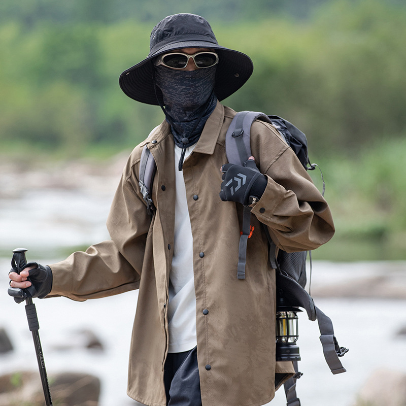 潮牌山系戶外衝鋒襯衫防水防風純色紐扣上衣休閒寬鬆男女款