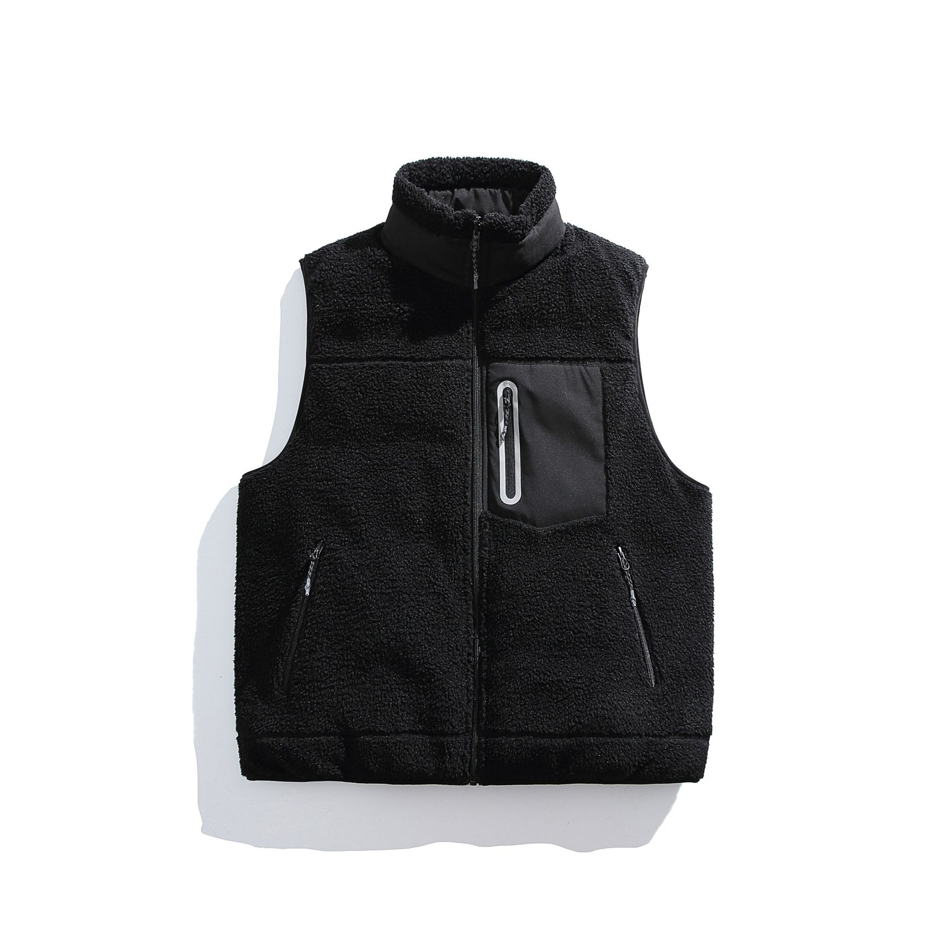 潮牌戶外雙面穿保暖羊羔絨羽絨馬甲男女款防水加厚工裝上衣