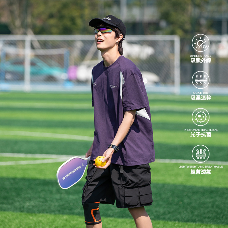 潮牌夏季拼接戶外運動短袖男防曬輕薄冰絲防紫外線寬鬆T恤