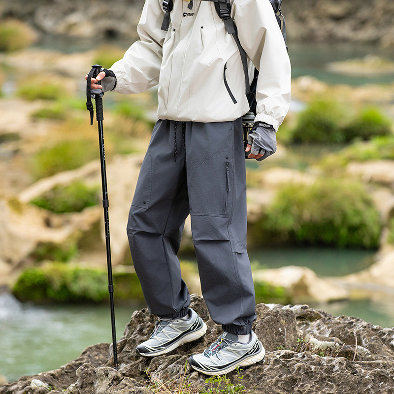 潮牌春季新款戶外防水衝鋒褲男女寬鬆運動直筒工裝休閒長褲