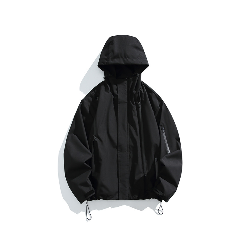潮牌戶外登山三防潑衝鋒衣夾克男女款寬鬆連帽徒步工裝外套