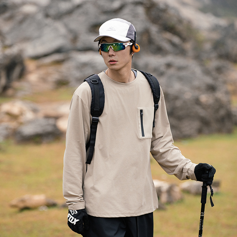 潮牌戶外山系機能風上衣T恤吸汗速幹輕量抗皺長袖圓領衣服男