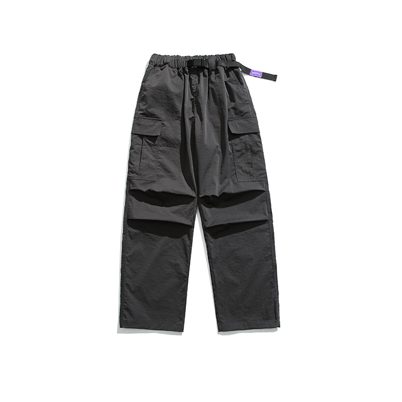 美式機能工裝褲傘兵褶皺闊腿褲男寬鬆直筒休閒復古工裝風