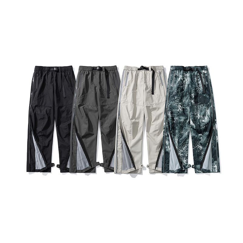 潮牌山系運動三防戶外衝鋒褲男側開拉鍊防水速幹直筒工裝褲