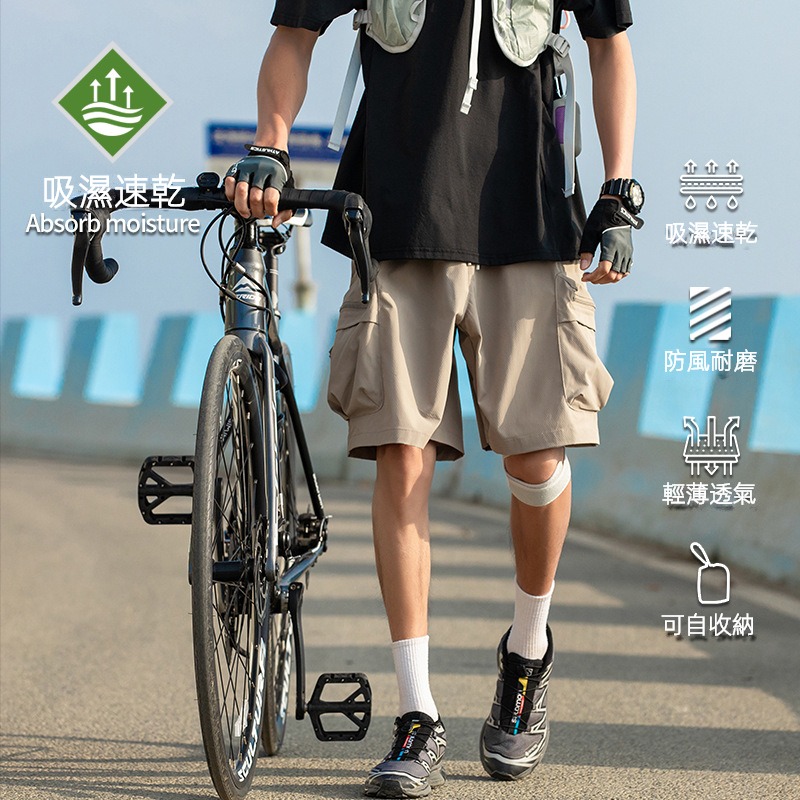 潮牌戶外短褲男夏季山系百搭休閒運動寬鬆透氣五分褲可收納