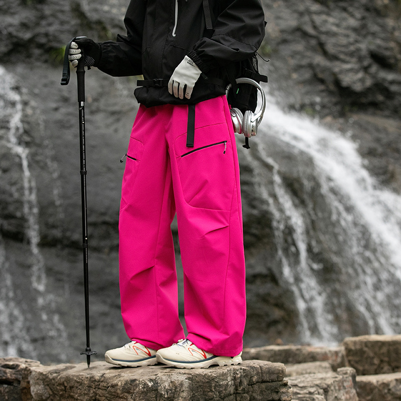 IZEXX潮牌戶外三合一加厚羽絨衝鋒褲男女款防風保暖直筒工裝褲