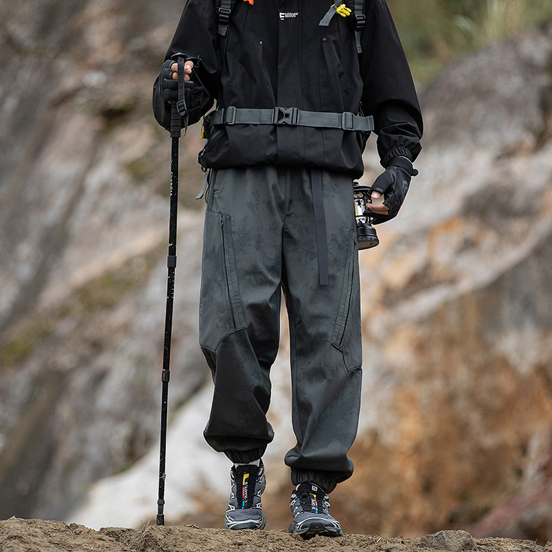 潮牌加絨工裝褲男美式寬鬆休閒戶外傘兵褲機能衝鋒情侶長褲