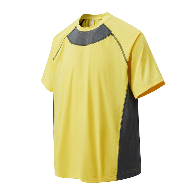 潮牌夏季拼接速幹短袖套裝男圓領吸溼排汗健身運動T恤五分褲