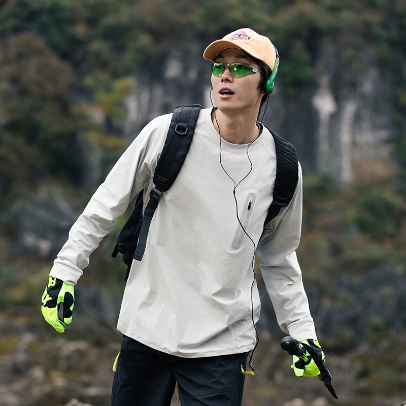 潮牌春季新款通勤長袖T恤男吸溼排汗速幹防紫外線情侶款上衣