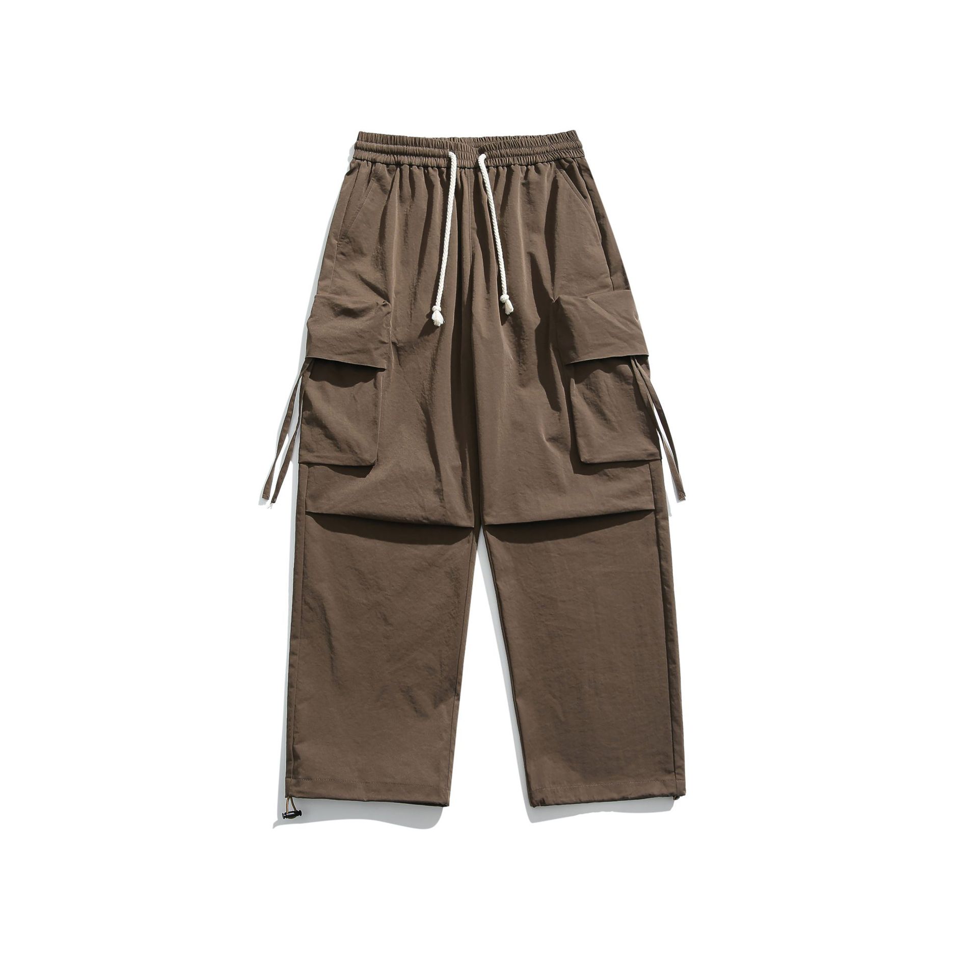 美式高街傘兵褲男多口袋工裝褲針織闊腿褲情侶款休閒褲潮流