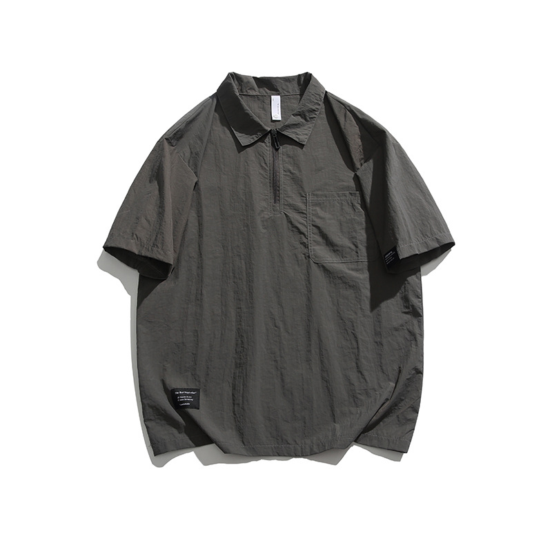 潮牌復古山系戶外機能戶外半拉鍊短袖T恤男防曬寬鬆速幹上衣