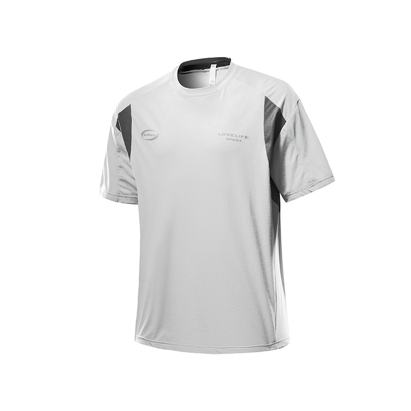 潮牌戶外夏季運動短袖T恤城市通勤速乾寬鬆休閒撞色拼接上衣