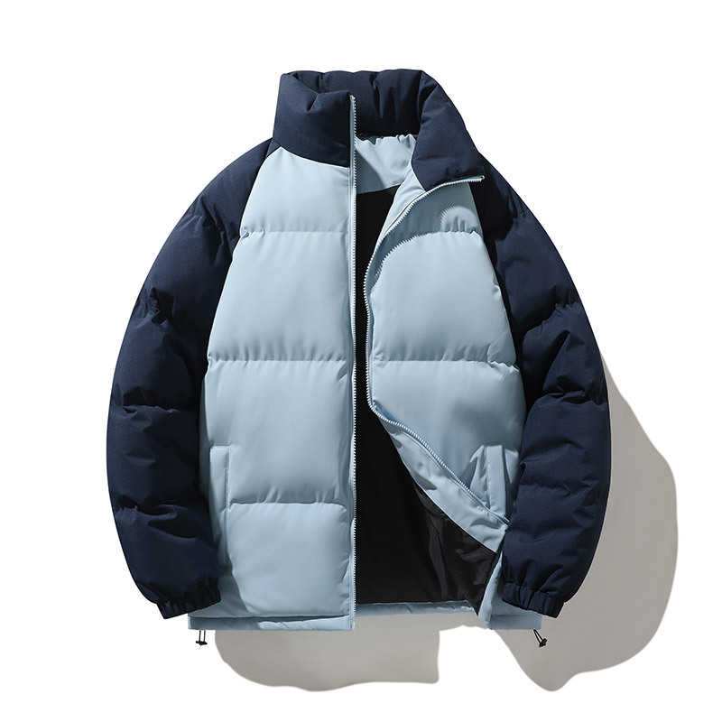 潮牌秋冬保暖拼接棉衣男女寬鬆立領拉鍊麪包服情侶防風外套