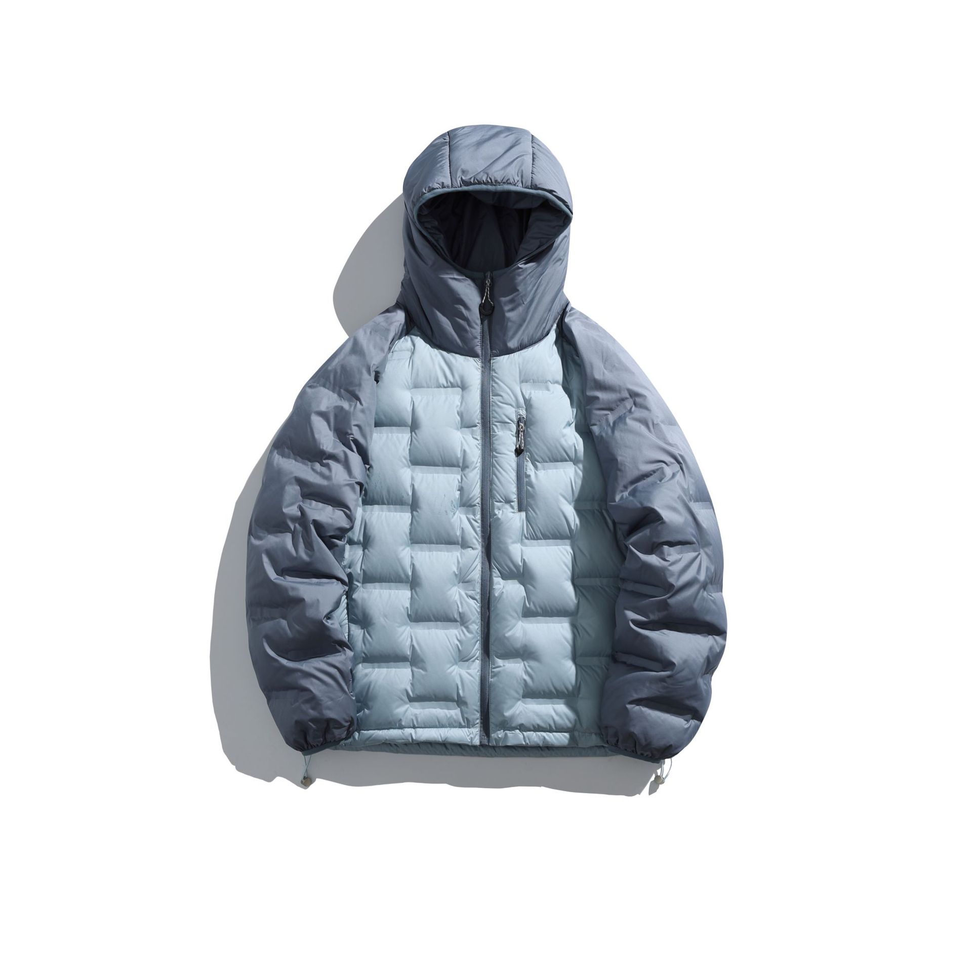 潮牌戶外防風連帽輕薄羽絨服男女款拼接防潑水保暖加厚外套