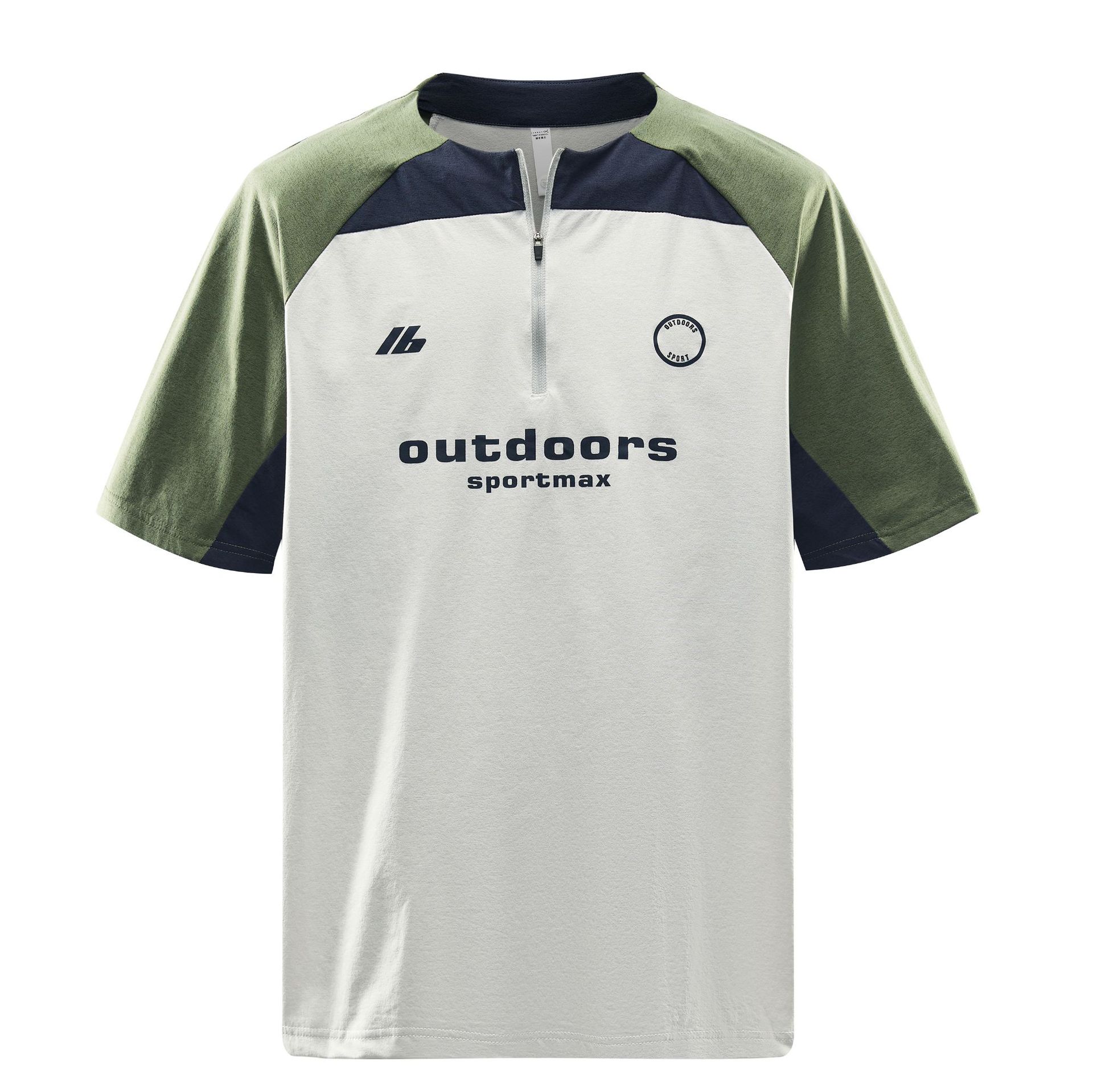 潮牌夏季無領運動短袖男拼接防曬吸溼排汗防紫外線冰絲T恤