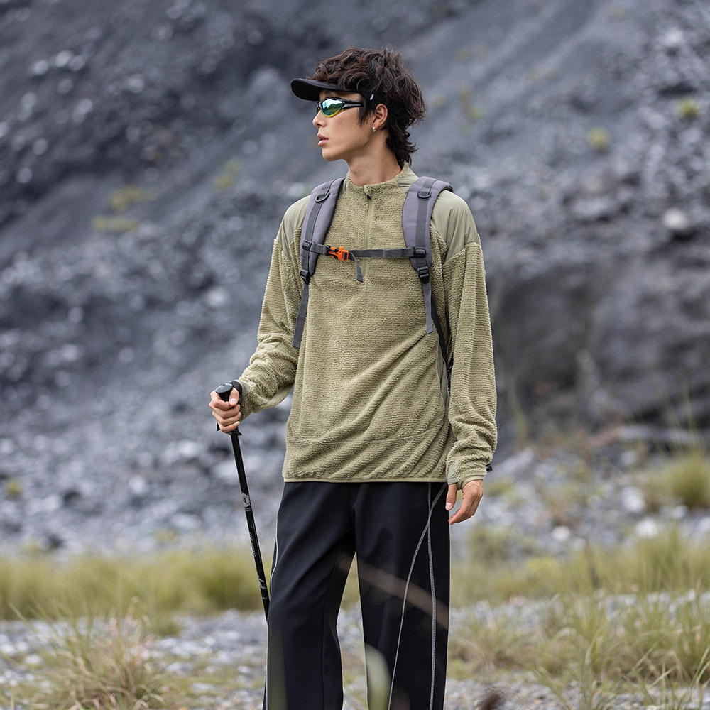 潮牌冬季恆溫保暖輕量化呼吸絨立領衛衣男女款寬鬆戶外運動