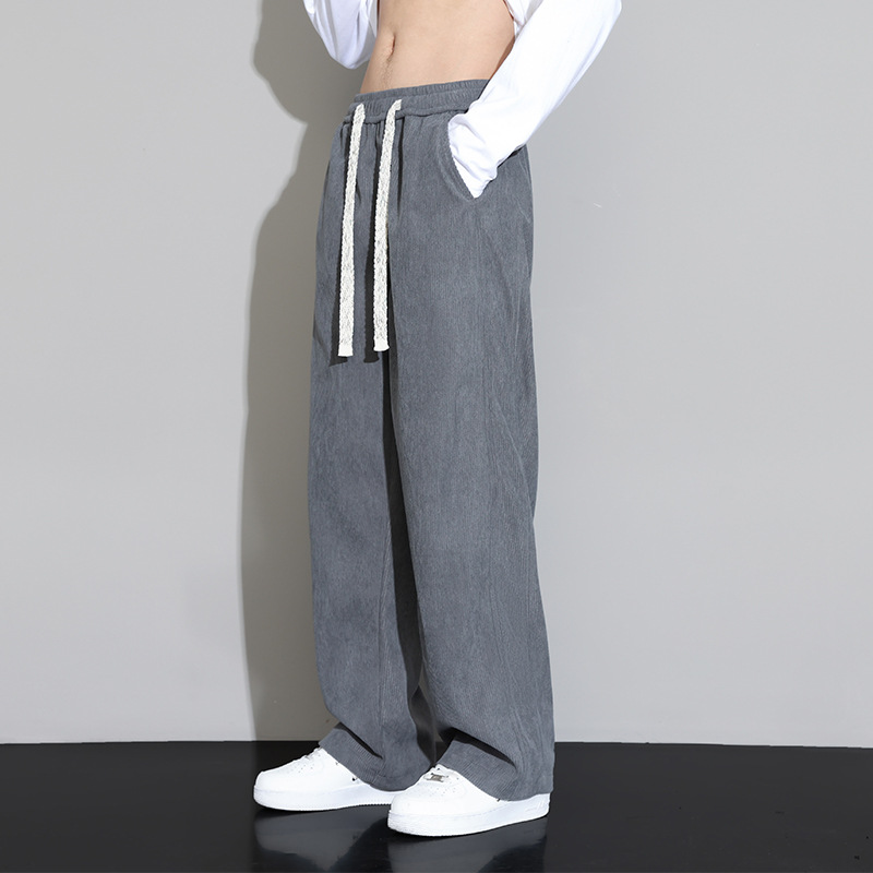 燈芯絨褲子男秋冬季2024新款寬鬆直筒衛褲男生闊腿休閒長褲