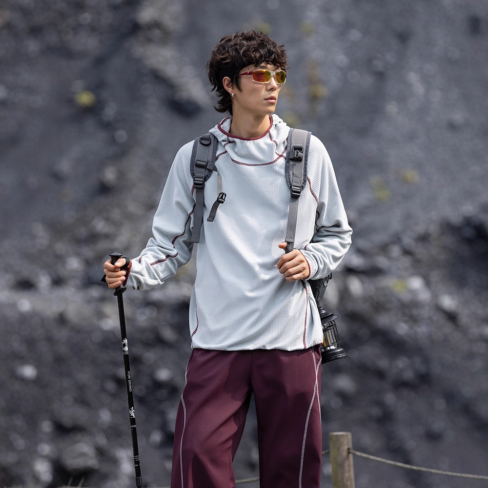 潮牌戶外哈蘇線連帽圓領衛衣男女款保暖鎖溫抓絨長袖T恤上衣