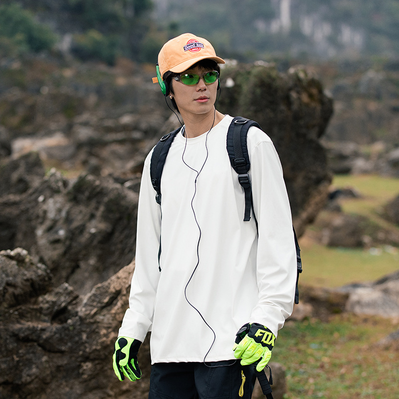 潮牌春季戶外運動輕量化長袖T恤男速乾防曬情侶款打底上衣