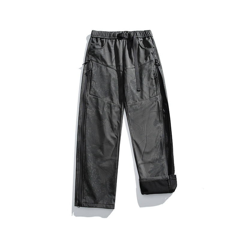 潮牌防水加絨衝鋒褲男戶外運動防風登山褲機能直筒工裝褲