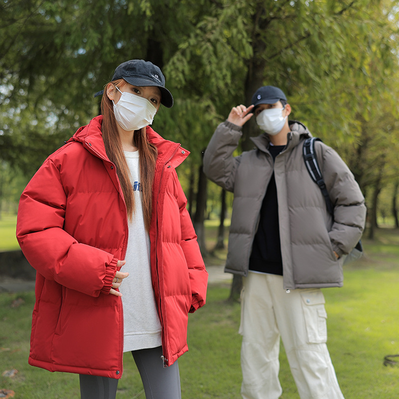 潮牌冬季紅色加厚棉服男保暖寬鬆連帽情侶款韓版麵包服外套