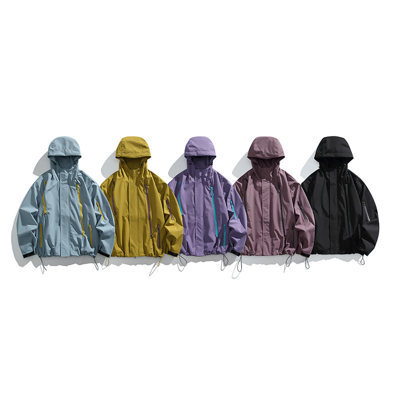 潮牌戶外登山三防潑衝鋒衣夾克男女款寬鬆連帽徒步工裝外套
