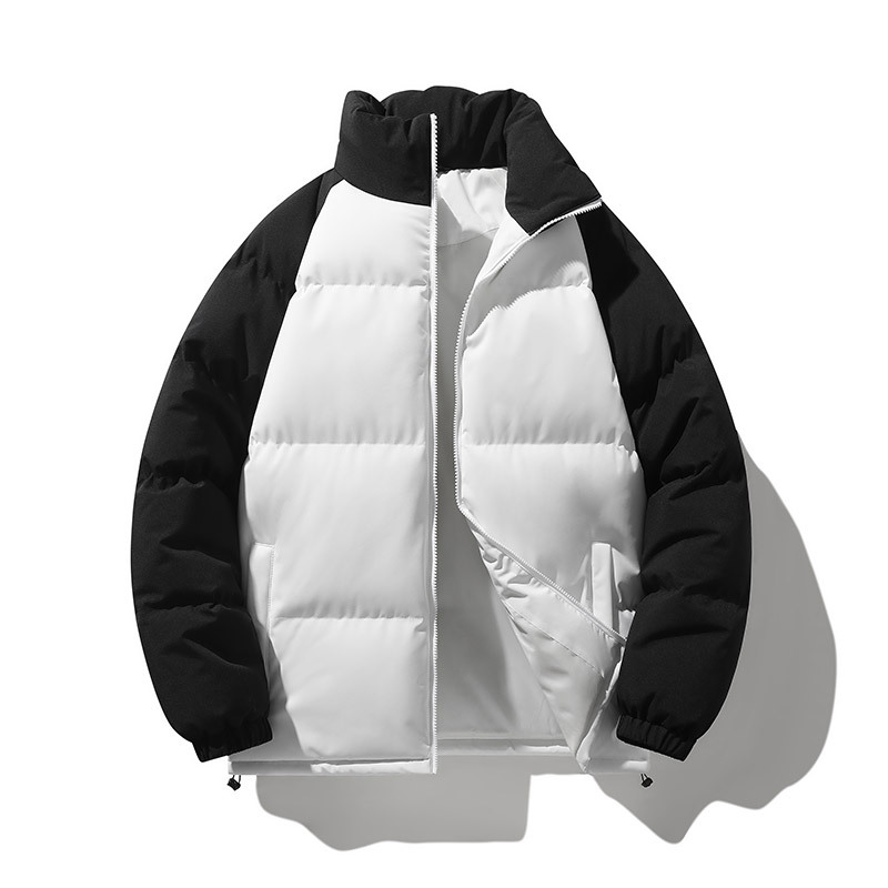 潮牌秋冬保暖拼接棉衣男女寬鬆立領拉鍊麪包服情侶防風外套